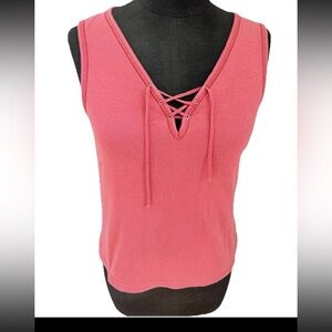 Old navy soft stretchy‎ pink tie front V-neck wide strapped tank top ladies SZ L